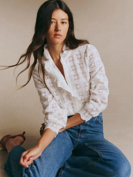 Sezane Tops - Sezane Chlo Shirt Ecru Guipure Sheer White Lace Size 44 (US W's Size 12)